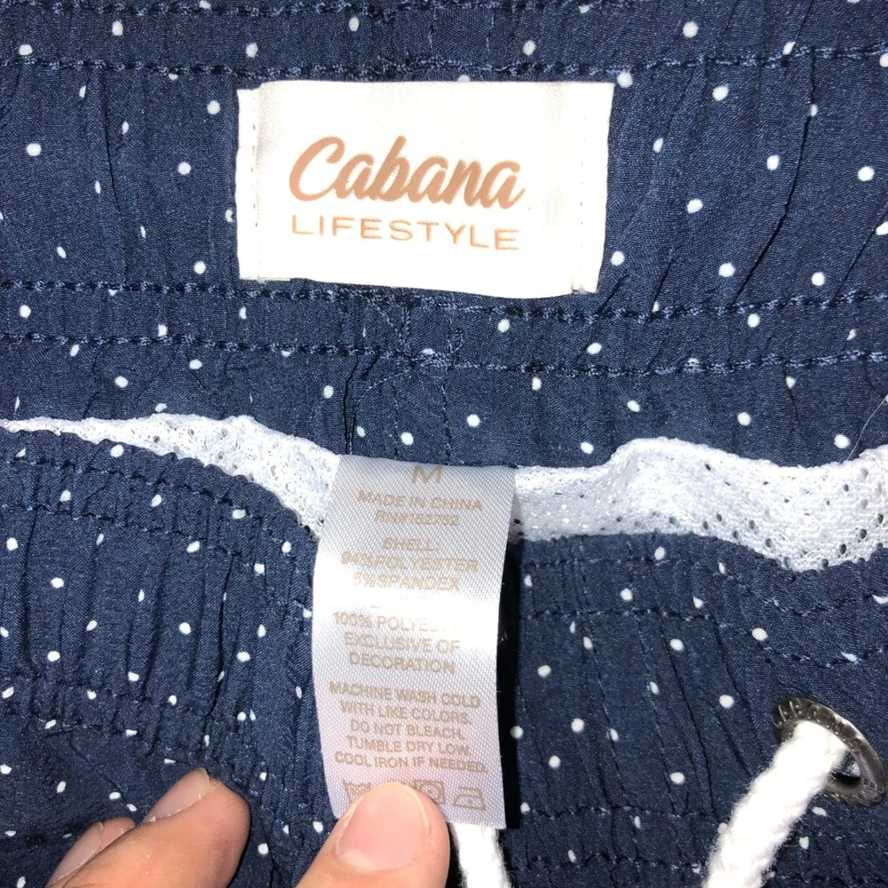 Cabana Lifestyle Mens Navy Polka Dot Swim Trunks M Drawstring Mesh Lined